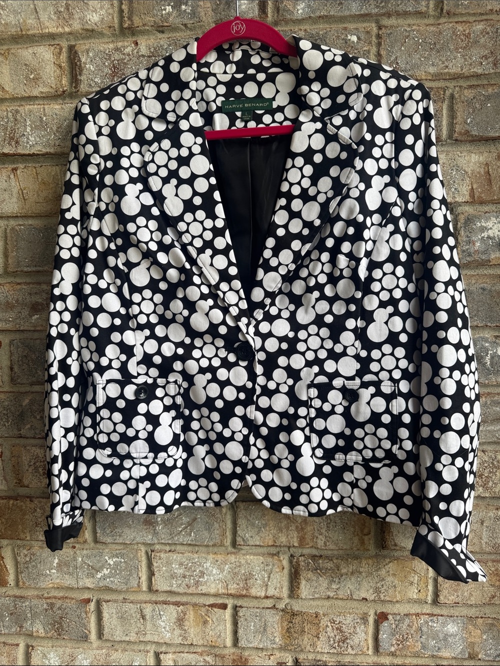 Vintage Harve Benard Black and White Dot-Print Blazer. Fully lined